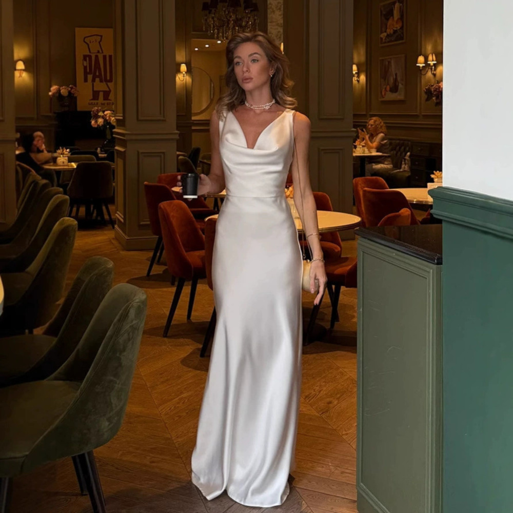 H&M Chic Premium Solid Cowl Neck Satin Evening Gown New In